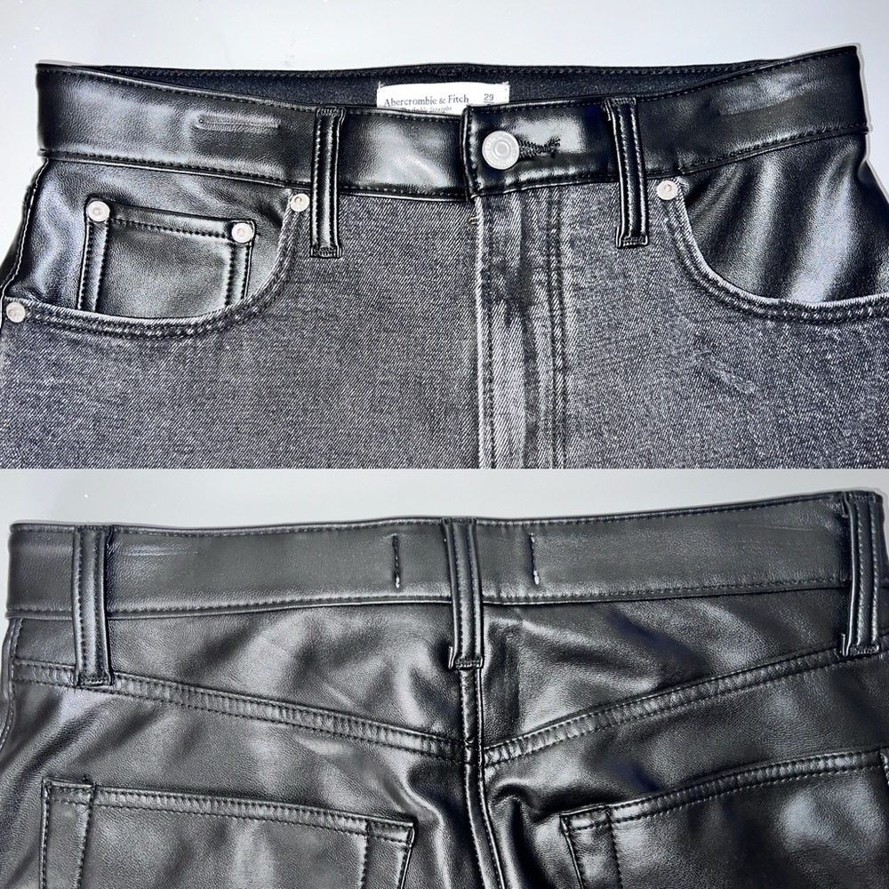 Abercrombie Ankle Straight Ultra High Rise Black Denim/Faux Leather 29/8 - Picture 10 of 12
